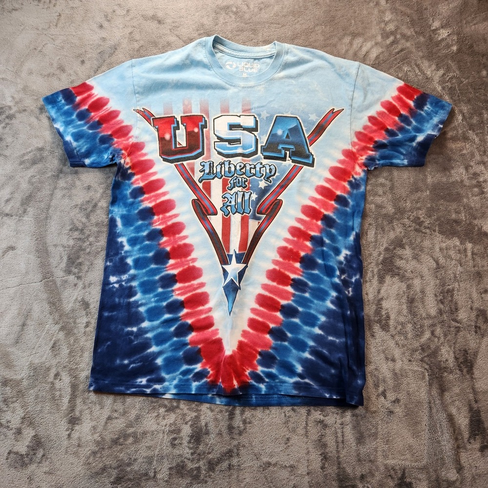 Liquid Blue T Shirt M Blue Red USA Liberty For All Tie Die